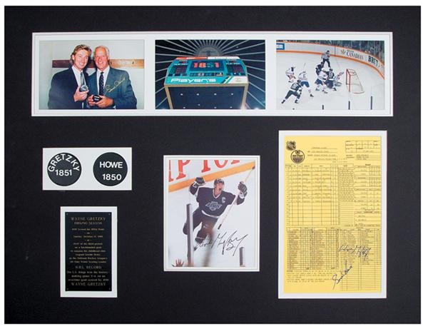 - Wayne Gretzky’s 1851st Point & Gordie Howe’s 1850th Point Milestone Display with Pucks from the Photo Shoot!