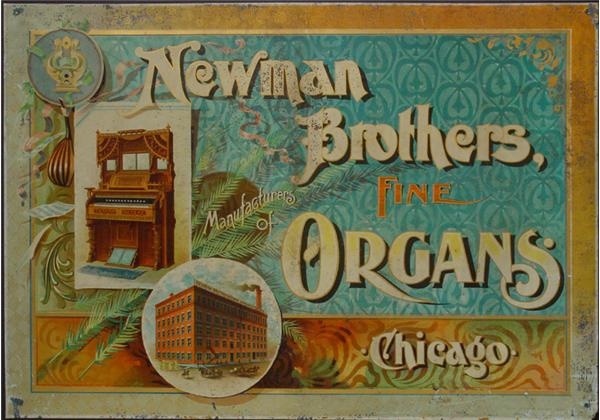- 19th Century Organ Lithographed Tin Advertising Sign