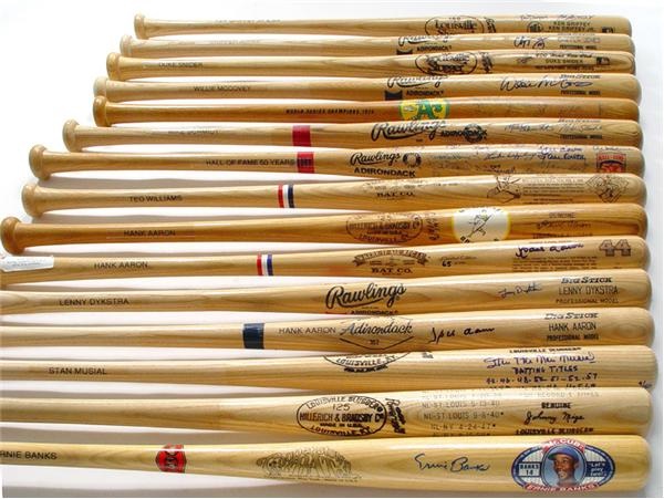 - Lot of 15 Bats Including a 1974 Oakland A's Team Signed and Hall of Fame Bat