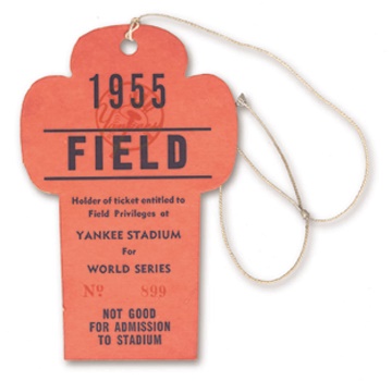 Jackie Robinson & Brooklyn Dodgers - 1955 World Series Field Pass