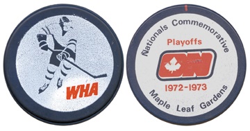 Hockey - 1973 WHA Ottawa Nationals Blue Playoffs Game Puck