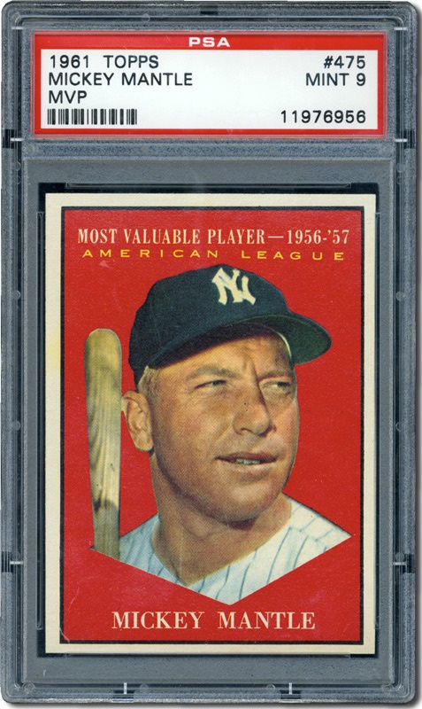 Post War Baseball Cards - 1961 Topps #475 Mickey Mantle MVP (PSA 9)