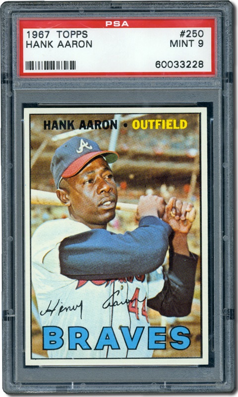 Post War Baseball Cards - 1967 Topps #250 Hank Aaron PSA 9