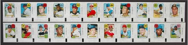 Post War Baseball Cards - 1969 Topps Uncut Strips of Decals (100)