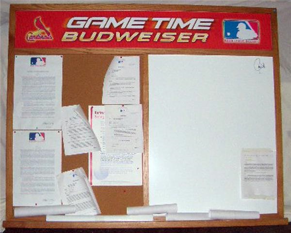 Stadium Artifacts - Cardinals Clubhouse Budweiser Message And Dry Erase Board Signed By Larry Walker