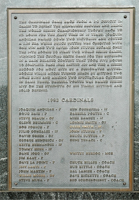 The Facade - Cardinals Winning World Series Pennant, Year Marker and Plaque - 1982