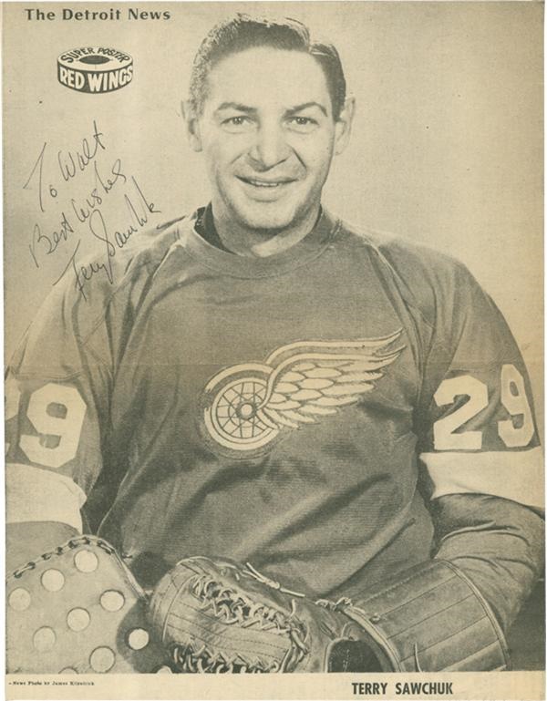 Hockey Autographs - Large Terry Sawchuk Signed Photo