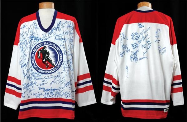 Hockey Autographs - Hockey Hall of Famers Signed Jersey With Over 80 Signatures