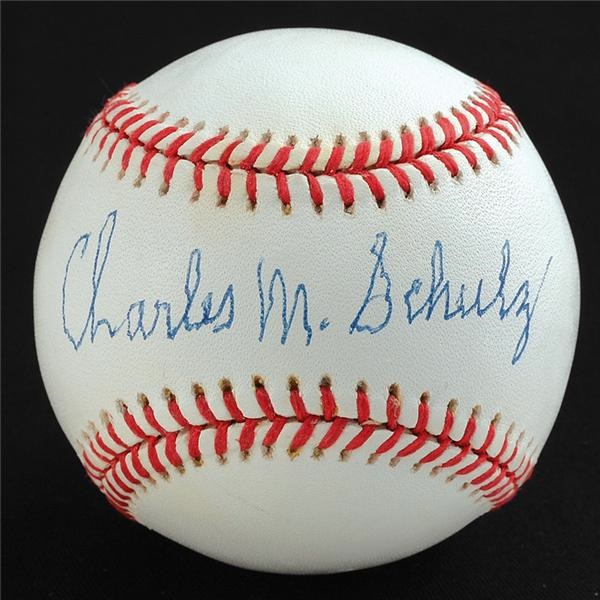 - In Person Charles Schulz Signed Baseball from Famed Major Leaguer
