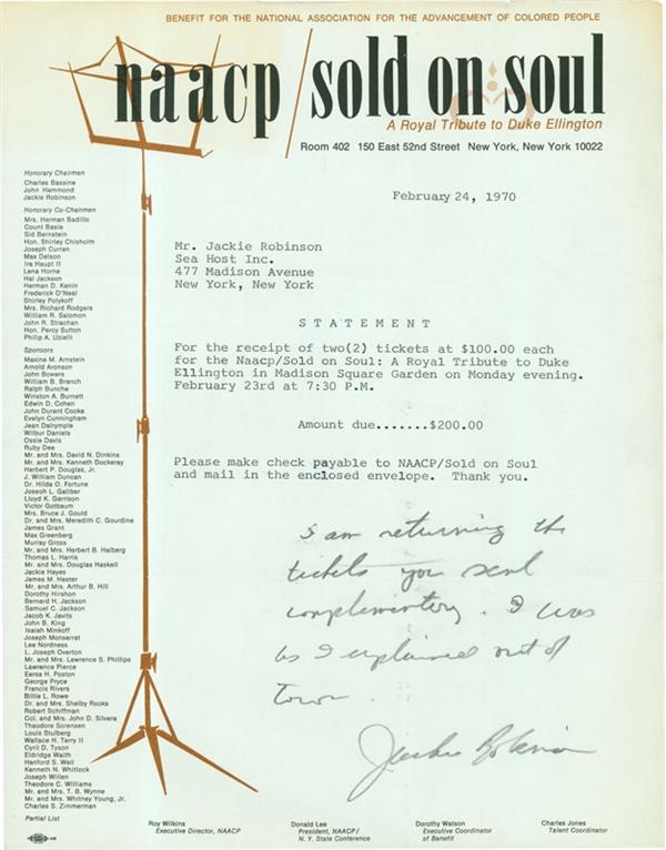 Jackie Robinson & Brooklyn Dodgers - Jackie Robinson NAACP Letter with Signed Note