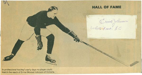 Hockey Autographs - Moose Johnson Cut Signature With Photo