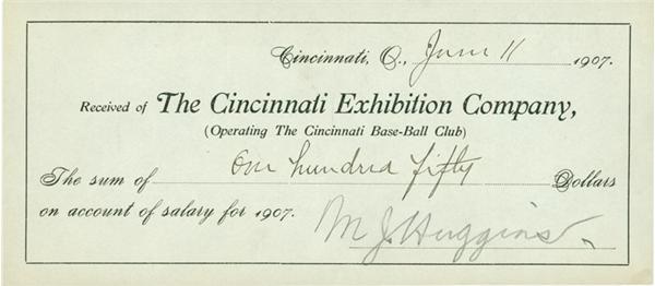 - 1907 Miller Huggins Signed Receipt (PSA 9 Mint)