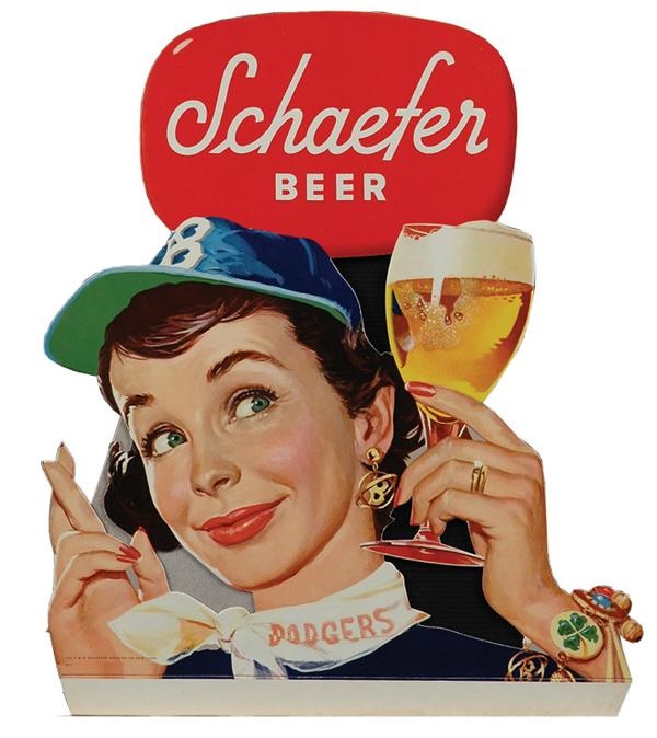Jackie Robinson & Brooklyn Dodgers - 1950&#39;s Brooklyn Dodgers Shaeffer Beer Cardboard Advertising Sign