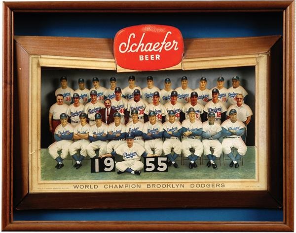 Jackie Robinson & Brooklyn Dodgers - 1955 Brooklyn Dodgers Three Dimensional Schaefer Beer Advertising Sign (14x20&quot;)