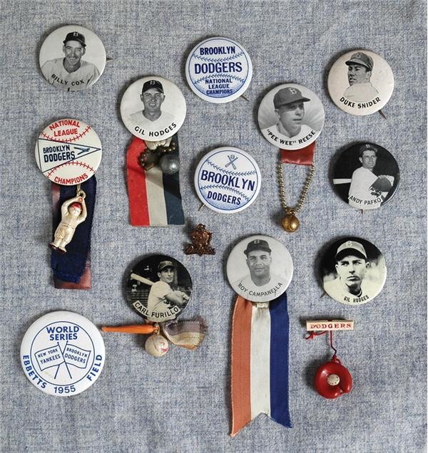 Jackie Robinson & Brooklyn Dodgers - Brooklyn Dodgers 1950&#39;s Button and Pin Collection (14 items)
