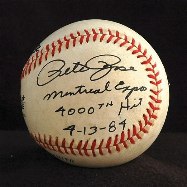 Historical Baseballs - Pete Rose 4000th Hit Game Used Baseball