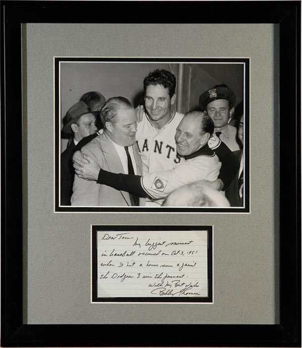 - Bobby Thomson Hand Written Note Describing His Biggest Moment in Baseball with Original Photo