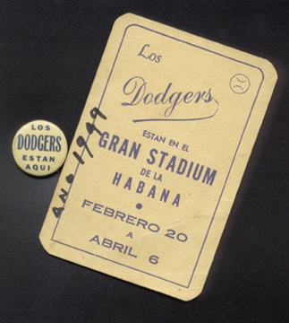 Jackie Robinson & Brooklyn Dodgers - 1949 Brooklyn Dodgers Cuban Tour Pin & Schedule