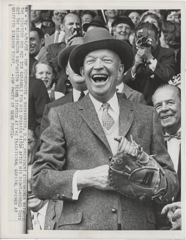 Kubina And The Mick - 1958 Eisenhower Baseball Wire Photo