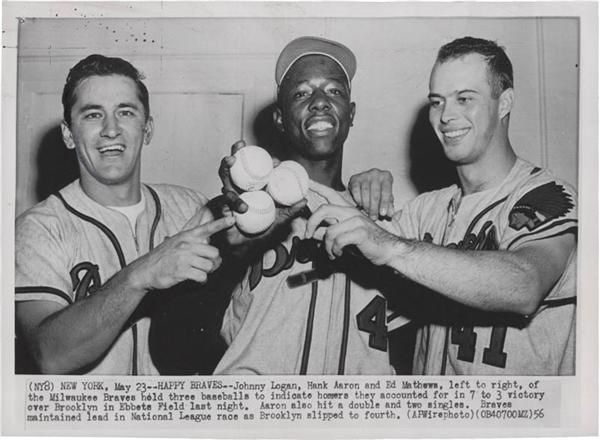 Kubina And The Mick - 1956 Hank Aaron and Ed Mathews Baseball Photo