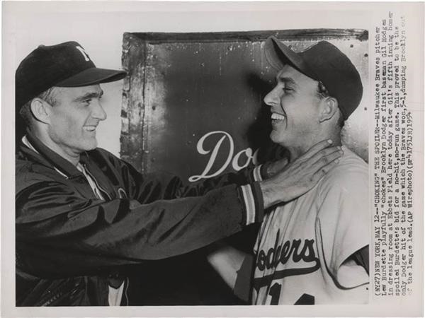 Kubina And The Mick - 1954 Gil Hodges Wire Photo