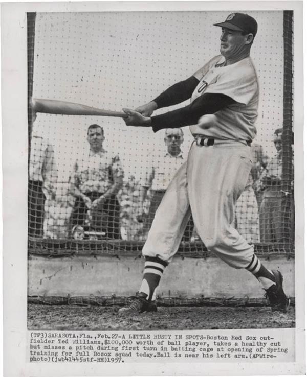 Kubina And The Mick - 1957 Ted Williams Wire Photo