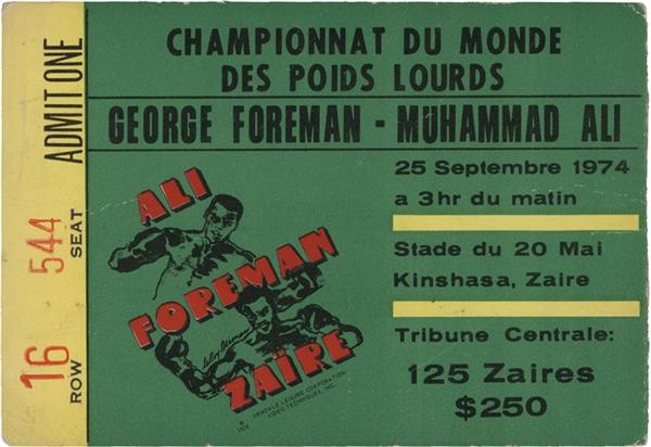 - 1974 Muhammda Ali vs George Foreman Zaire On Site Ticket Stub
