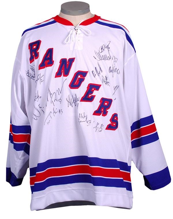 Hockey Autographs - 2002 New York Rangers Team Signed Hockey Jersey (15 signatures)