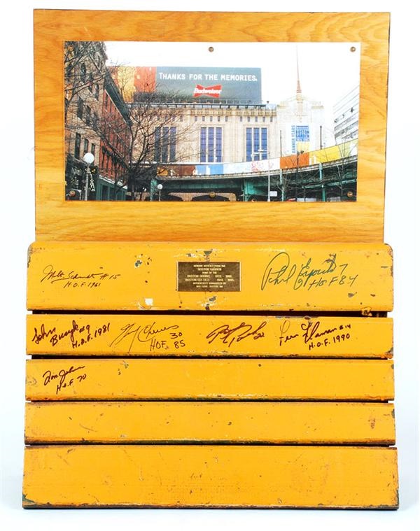 Hockey Autographs - Boston Garden Seat Display Signed by (7) Boston Bruins Greats