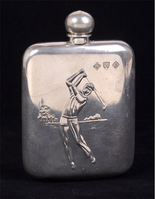 - Circa 1930's Sterling Silver Golf Flask