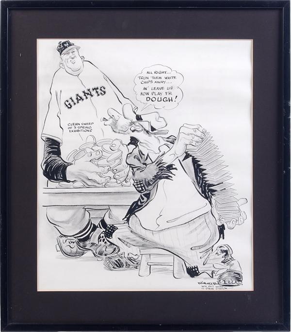 Jackie Robinson & Brooklyn Dodgers - Brooklyn Bum and New York Giant Original Artwork by Willard Mullin