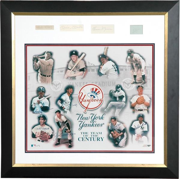 - New york Yankee Team of the Century Print with Cut Signatures of Ruth, Gehrig, Mantle and Munson