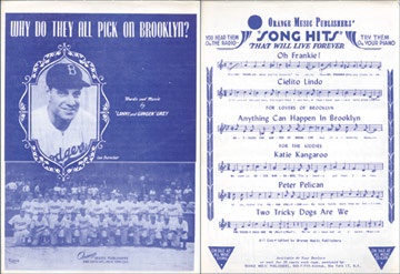 Jackie Robinson & Brooklyn Dodgers - 1945 Why Do They Pick on Brooklyn Sheet Music