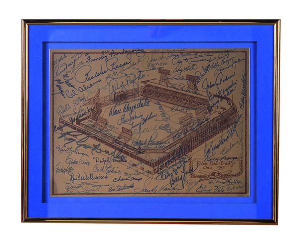 Jackie Robinson & Brooklyn Dodgers - Ebbets Field Gold Metal Print with 75 In Person Signatures!!!