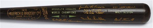 Jackie Robinson & Brooklyn Dodgers - 1955 World Champion Brooklyn Dodger Black Bat
