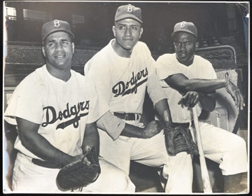 Jackie Robinson & Brooklyn Dodgers - 1950's Campy, Newcombe and Robinson Wire Photograph (7.5x9.5")