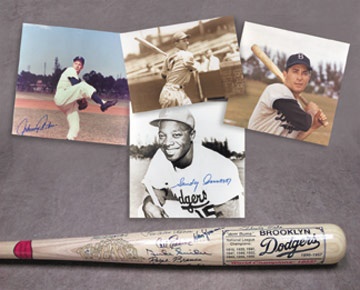 Jackie Robinson & Brooklyn Dodgers - Brooklyn Dodgers Signed Bat (34") & Photograph Collection (26)