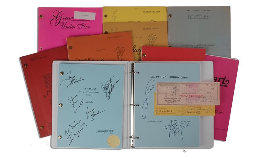 - Collection of 9 Television Scripts (6 Signed), One Film Script and Lucy and Desi Signed Checks