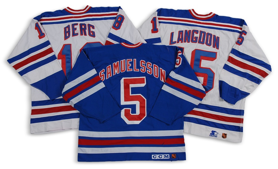 Hockey - Ulf Samuelsson & 1996-97 Darren Langdon & Bill Berg New York Rangers Game Worn Jerseys (3)