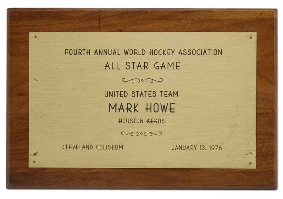 Hockey - 1976 Mark Howe WHA All Star Game Plaque