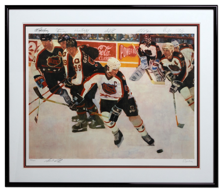 Hockey - Bernie Fuchs 1990 NHL All-Stars Print With Lemieux Autograph