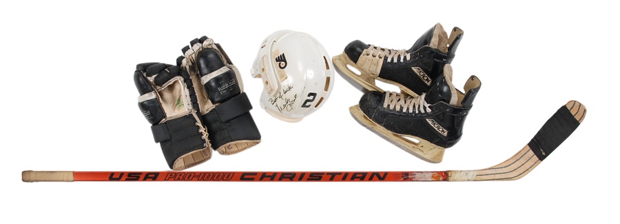 Hockey - Mark Howe Game Used Helmet, Gloves, Stick and Skates
