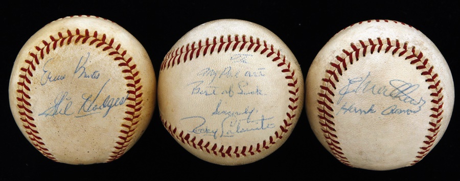 - Trio of 1959 HR Derby Signed Baseballs Including a Vintage Aaron/Mathews(3)