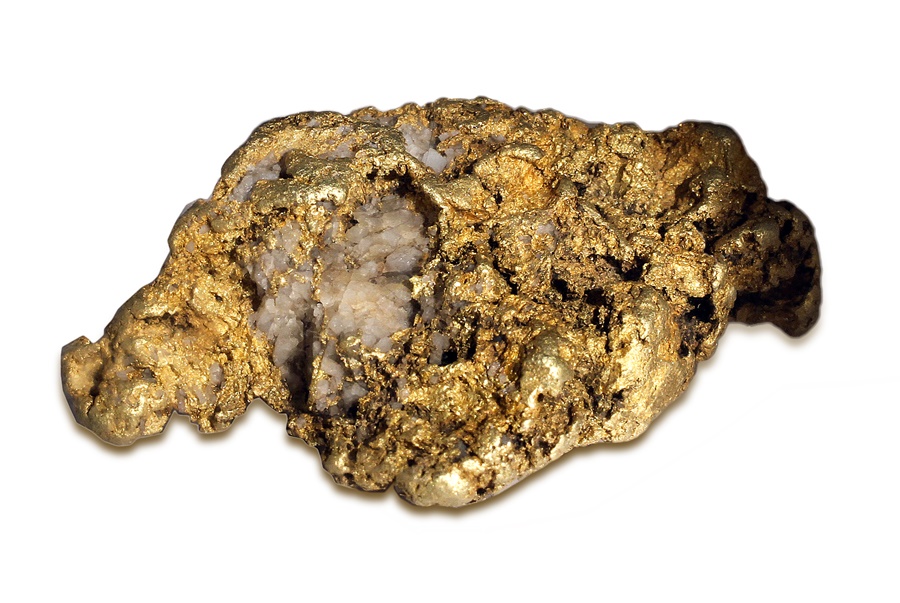 - Natural Gold  Formation Over White Quartz