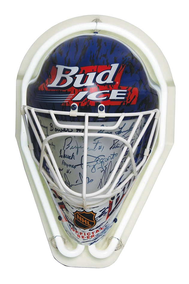 Hockey - Bud Ice Neon Goalie Mask Signed By 15 Greats