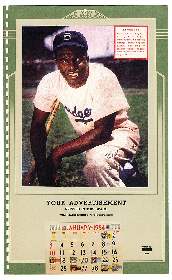 Jackie Robinson & Brooklyn Dodgers - Rare Jackie Robinson Salesman's Sample Calendar Page