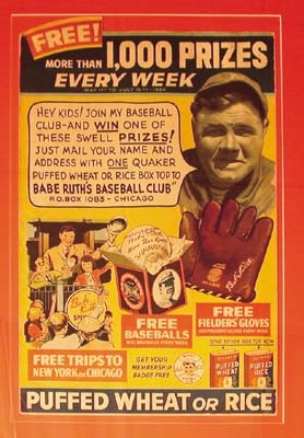 - 1930's Babe Ruth Quaker Oats Huge 32x20" Cardboard Advertisement
