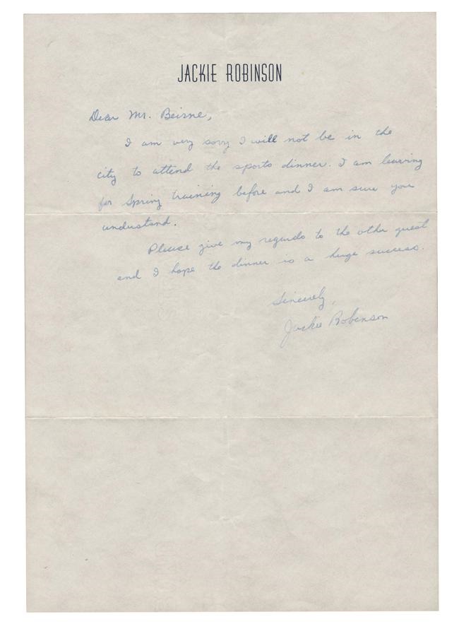 Jackie Robinson & Brooklyn Dodgers - Jackie Robinson Handwritten Letter