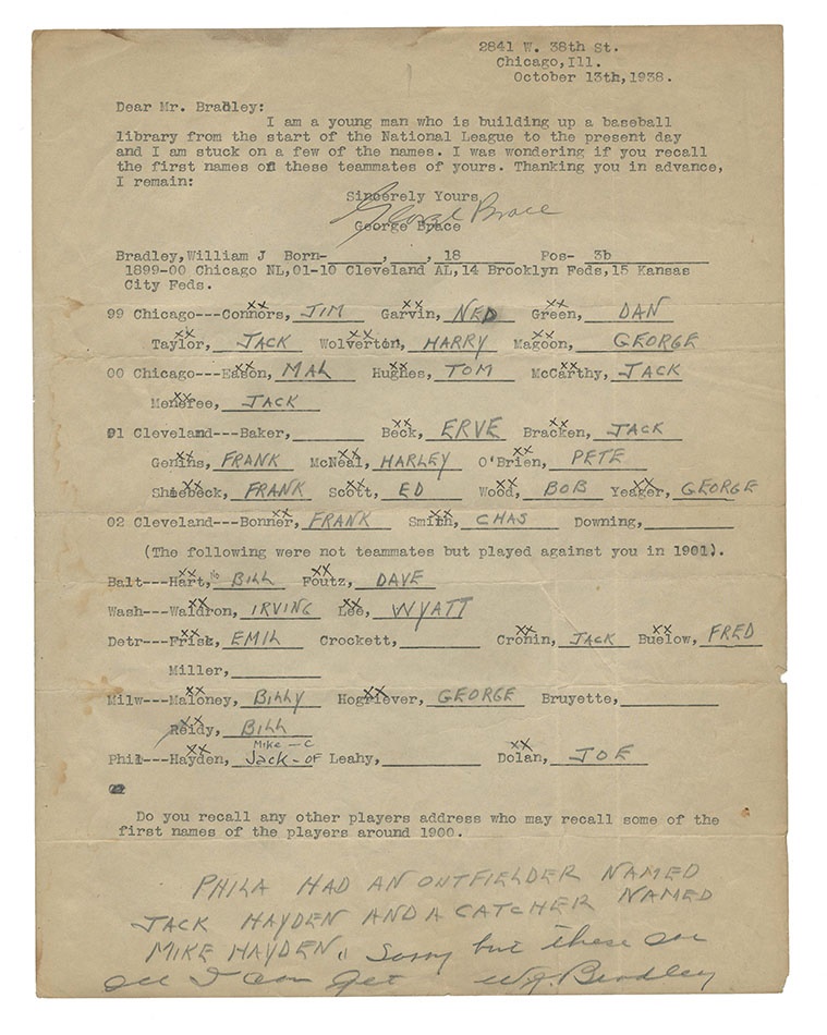 The George Brace Collection - W.G. Bradley Handwritten Response