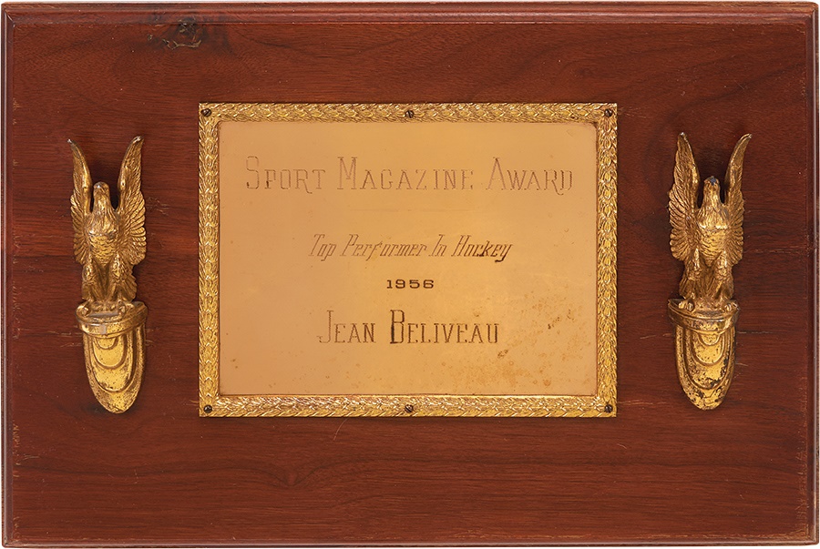 Hockey - 1956 Jean Beliveau Top Performer In Hockey Award